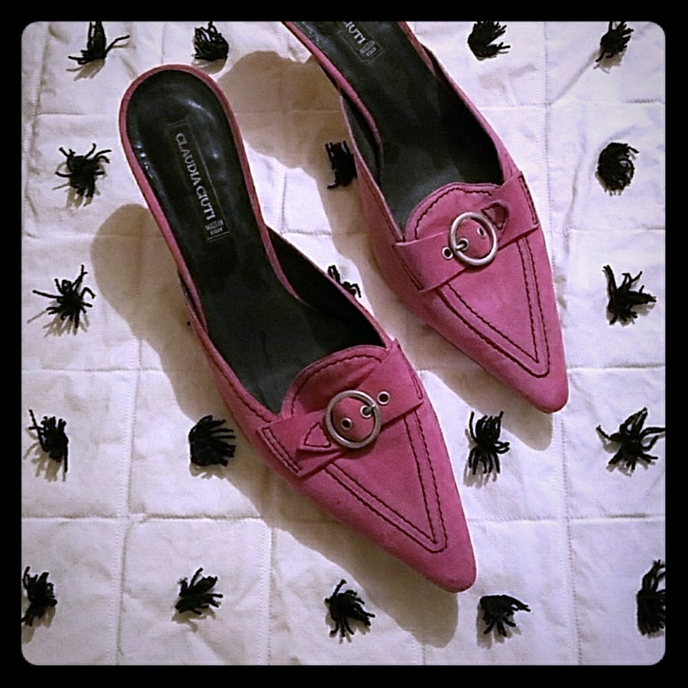 Pink suede low heels